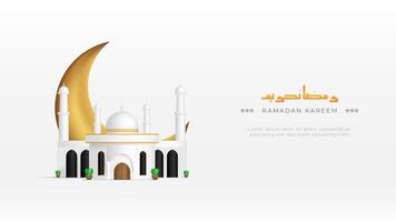 fondo de banner de ramadan kareem de diseño mínimo con mezquita y media luna vector