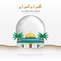 Minimal isra miraj greeting with mosque and moon vector