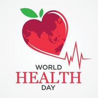 ilustración vectorial del día mundial de la salud con corazón en forma de mapa mundial vector