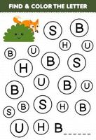 Education game for children find and color letter B for bush printable nature worksheet vector