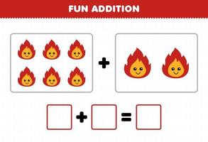 Education game for children fun addition by counting cute cartoon fire pictures printable nature worksheet vector