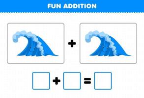 Education game for children fun addition by counting cute cartoon wave pictures printable nature worksheet vector