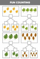Education game for children fun counting picture in each box of cute cartoon leaf printable nature worksheet vector
