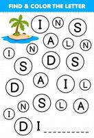 Education game for children find and color letter I for island printable nature worksheet vector