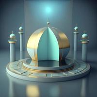 Islamic ramadan podium background of futuristic and modern 3d realistic mosque with scene and stage for product display photo