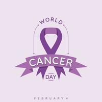 Violet decorative emblem ribbon World Cancer Day vector