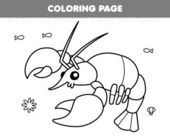 Education game for children coloring page of cute cartoon lobster line art printable underwater worksheet vector