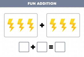 Education game for children fun addition by counting cute cartoon thunder pictures printable nature worksheet vector