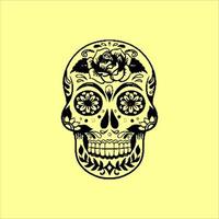 vector de cráneo mexicano con patrón. bosquejo del diseño del tatuaje del cráneo del estilo del tatuaje de la vieja escuela. ilustración en blanco y negro. ilustración de calavera mexicana