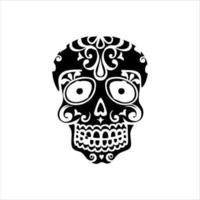 vector de cráneo mexicano con patrón. bosquejo del diseño del tatuaje del cráneo del estilo del tatuaje de la vieja escuela. ilustración en blanco y negro. ilustración de calavera mexicana