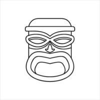 silueta del icono del ídolo tiki. ilustración simple de un ícono de ídolo tiki para diseño web aislado en un fondo blanco, máscara de madera tribal tiki, planta exótica tropical y tablero de bambú. Hawai tradicional