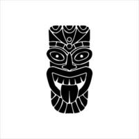 silueta del icono del ídolo tiki. ilustración simple de un ícono de ídolo tiki para diseño web aislado en un fondo blanco, máscara de madera tribal tiki, planta exótica tropical y tablero de bambú. Hawai tradicional vector