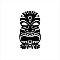 Silhouette of Tiki idol icon. Simple illustration of a tiki idol icon for web design isolated on a white background, Tiki tribal wooden mask, tropical exotic plant and bamboo board. Traditional Hawaii vector