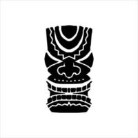 silueta del icono del ídolo tiki. ilustración simple de un ícono de ídolo tiki para diseño web aislado en un fondo blanco, máscara de madera tribal tiki, planta exótica tropical y tablero de bambú. Hawai tradicional vector