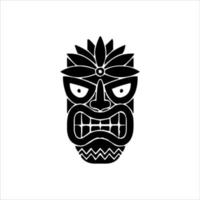 silueta del icono del ídolo tiki. ilustración simple de un ícono de ídolo tiki para diseño web aislado en un fondo blanco, máscara de madera tribal tiki, planta exótica tropical y tablero de bambú. Hawai tradicional vector