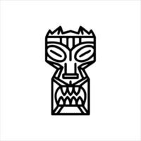 silueta del icono del ídolo tiki. ilustración simple de un ícono de ídolo tiki para diseño web aislado en un fondo blanco, máscara de madera tribal tiki, planta exótica tropical y tablero de bambú. Hawai tradicional vector