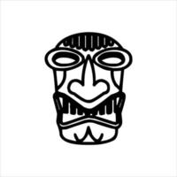 silueta del icono del ídolo tiki. ilustración simple de un ícono de ídolo tiki para diseño web aislado en un fondo blanco, máscara de madera tribal tiki, planta exótica tropical y tablero de bambú. Hawai tradicional vector