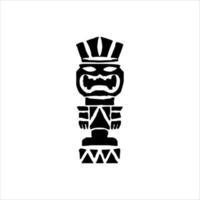 silueta del icono del ídolo tiki. ilustración simple de un ícono de ídolo tiki para diseño web aislado en un fondo blanco, máscara de madera tribal tiki, planta exótica tropical y tablero de bambú. Hawai tradicional vector