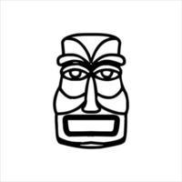 silueta del icono del ídolo tiki. ilustración simple de un ícono de ídolo tiki para diseño web aislado en un fondo blanco, máscara de madera tribal tiki, planta exótica tropical y tablero de bambú. Hawai tradicional vector