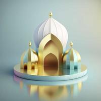 Islamic ramadan podium background of futuristic and modern 3d realistic mosque with scene and stage for product display photo