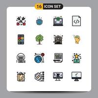 16 Universal Flat Color Filled Lines Set for Web and Mobile Applications math html world document support Editable Creative Vector Design Elements