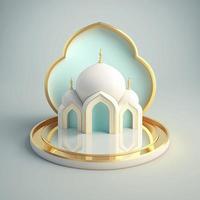 Islamic ramadan podium background of futuristic and modern 3d realistic mosque with scene and stage for product display photo
