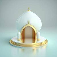 Islamic ramadan podium background of futuristic and modern 3d realistic mosque with scene and stage for product display photo