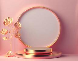 pink abstract 3d podium illustration with pedestal for displaying products photo