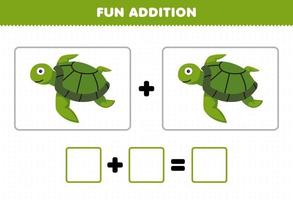 Education game for children fun addition by counting cute cartoon turtle pictures printable underwater worksheet vector