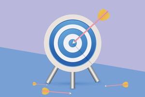 Símbolo de objetivo de tiro con arco con flecha sobre ilustración de vector de color azul