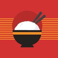 arroz en un tazón con ilustración de vector de palillos