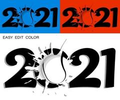 2021 in contrast tennis style with ball and bright blot. Sports design element. Active lifestyle. Vector on white or color background with splashes