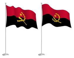 Angola flag on flagpole waving in wind. Holiday design element. Checkpoint for map symbols. Isolated vector on white background