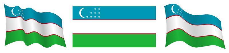bandera de uzbekistán en posición estática y en movimiento, ondeando en el viento en colores y tamaños exactos, sobre fondo blanco vector