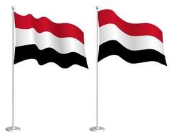 bandera de la república de yemen en asta de bandera ondeando en el viento. elemento de diseño de vacaciones. punto de control para los símbolos del mapa. vector aislado sobre fondo blanco