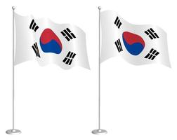 bandera de la república de corea en asta de bandera ondeando en el viento. elemento de diseño de vacaciones. punto de control para los símbolos del mapa. vector aislado sobre fondo blanco