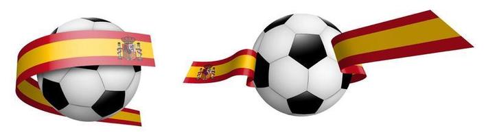 balls for soccer, classic football in ribbons with colors Spain flag. Design element for football competitions. Spain national team. Isolated vector on white background