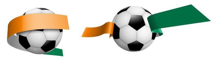 balls for soccer, classic football in ribbons with colors Cote d'Ivoire flag. Design element for football competitions. Isolated vector on white background