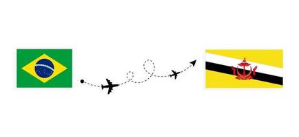 Flight and travel from Brazil to Brunei by passenger airplane Travel concept vector