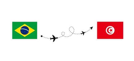 Flight and travel from Brazil to Tunisia by passenger airplane Travel concept vector