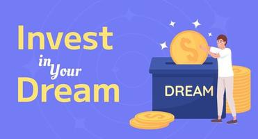 Saving for dream flat vector banner template. Financial goal. Money management poster, leaflet printable color designs. Editable flyer page with text space