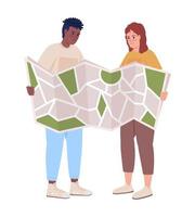 Couple route consulting semi flat color vector characters. Editable figure. Full body people on white. Joint adventure simple cartoon style illustration for web graphic design and animation