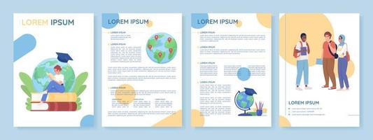 International student flat vector brochure template. Foreign education booklet, leaflet printable flat color designs. Editable magazine page, reports kit with text space