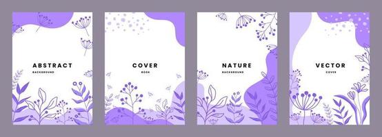 Set of abstract creative artistic templates. Leaf illustration background. Trendy abstract square template with nature and violet concept. vector
