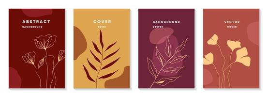 Minimal set abstract creative universal artistic templates. Floral and leaf illustration background. Nature and vintage concept. Good for poster, cover, banner, flyer, placard, paper and brochure. vector