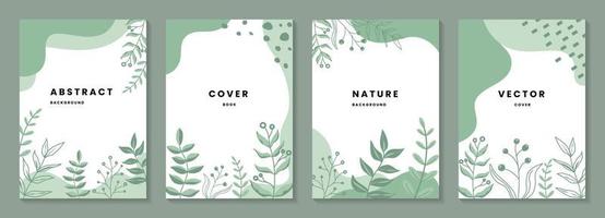 Set of abstract creative artistic templates. Leaf illustration background. Trendy abstract square template with nature and green concept. vector