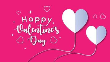 plantilla de diseño de tarjeta de san valentín, lindo banner de venta de amor o tarjeta de saludo, corazón de papel volador con cuerda, estrellas brillantes con símbolo de corazón delineado vector