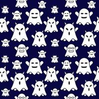Cute ghost seamless pattern design template. Flat character vector illustration. Navy Blue color background.