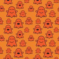 Cute ghost seamless pattern design template. Flat character vector illustration. outline design style with orange color theme.