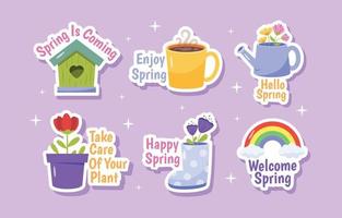 Spring Theme Sticker Set vector